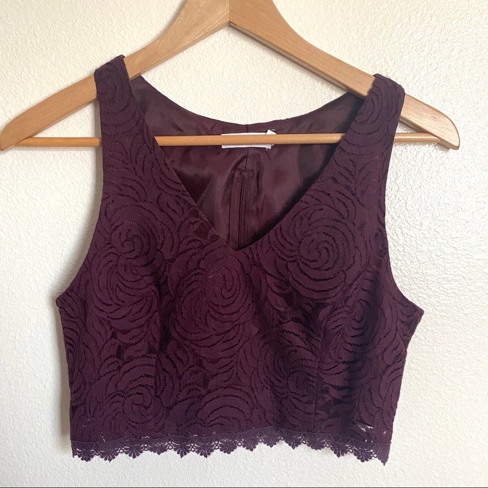 LUSH Lace Crop Top Wine